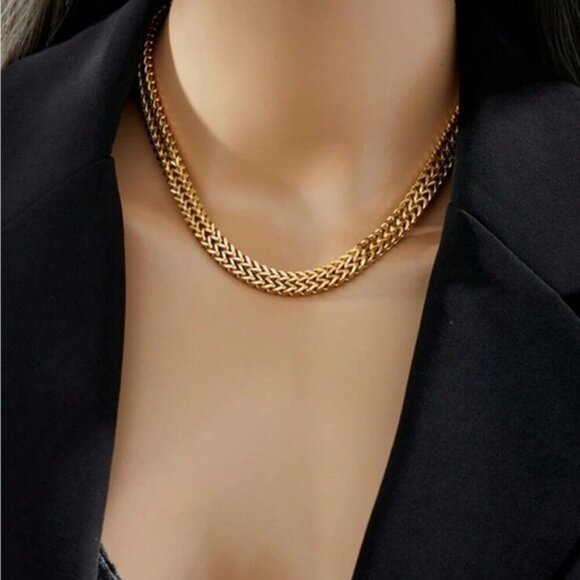 Gold Plated Herringbone Chain Necklace With Adjustable Clasp - Picture 2 of 5